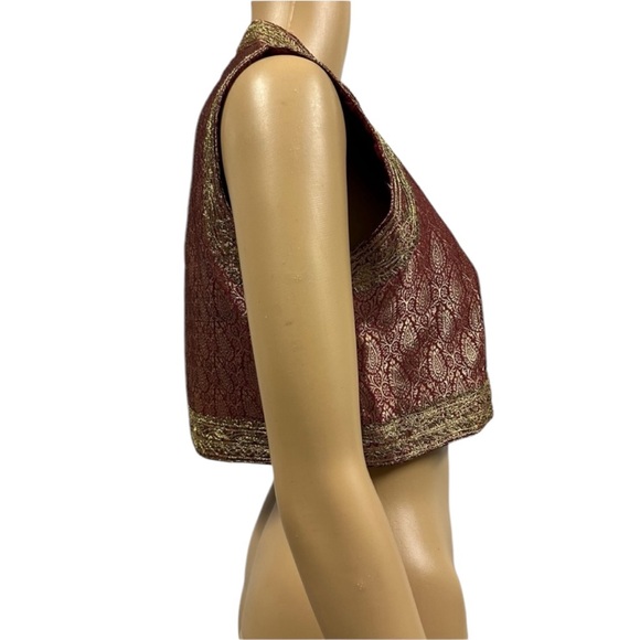 3 Piece Set Red Gold Karta Tunic Thigh Slit Matching Vest and Scarf 32 34 US 2 4 - Picture 5 of 16